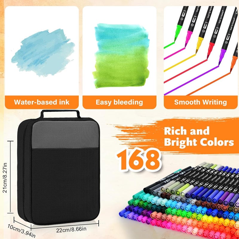 IVSUN Dual Brush Marker Pens,168 Colors Art Markers Set with Fine & Brush Tip for Adult Coloring Book, Bullet Journaling, Drawing, Note Taking, Planner, Hand Lettering, Calligraphy, Art Supplies Kit - Image 4